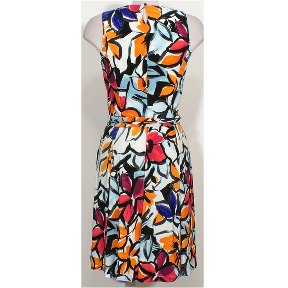 Stretch Jersey Floral Fit Flare Belted Dress 10 - Picture 2 of 3